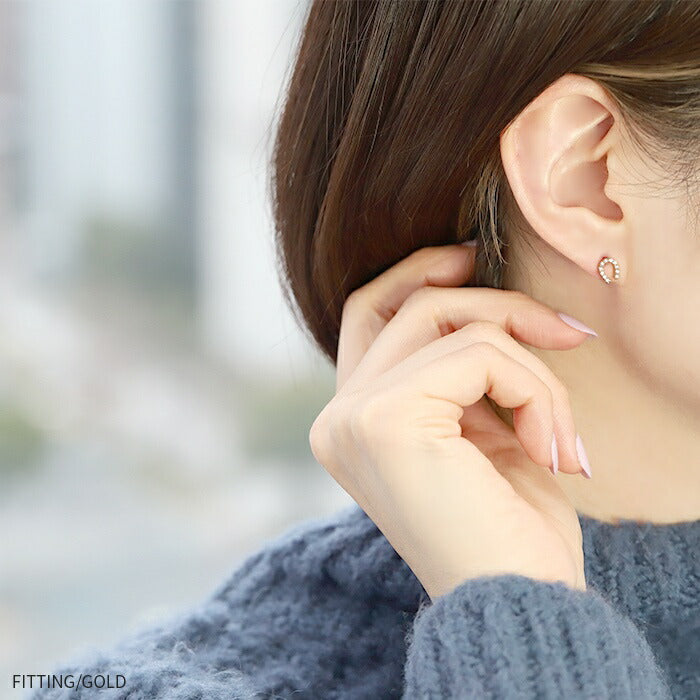 fp-045 ピアス 18k 18金 金属アレルギー ニッケルフリー 18kコーティング レディース リングピアス セカンドピアス シンプル シルバー ゴールド ホースシュー 馬蹄 ポストピアス キラキラ かわいい キュービックジルコニア ロジウムコーティング 上品 耳たぶ 【両耳用・2個売り】