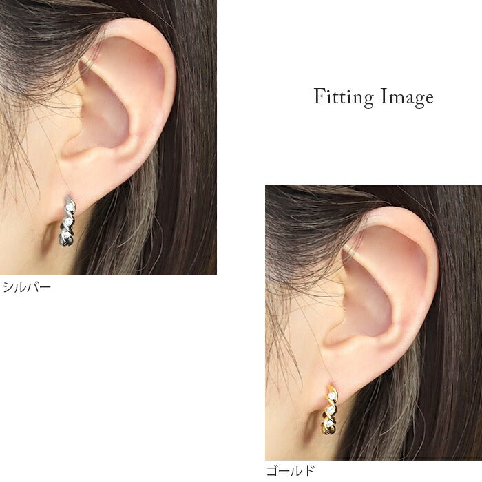 fp-050 ピアス 18k 18金 金属アレルギー フープ リング スパイラル つっけぱなし キャッチレス ワンタッチ 18kコーティング レディース セカンドピアス シンプル シルバー ゴールド キラキラ ロジウムコーティング 上品 きれいめ 耳たぶ 【両耳用・2個売り】