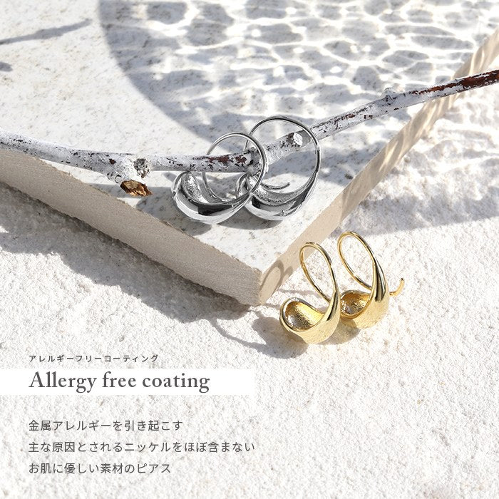 fp-059 ピアス ドロップ 18k 18金 金属アレルギー フープ フック ニッケルフリー 18kコーティング レディース セカンドピアス キャッチレス シンプル シルバー ゴールド ロジウムコーティング ティアドロップ 大人 上品 きれいめ 【両耳用・2個売り】