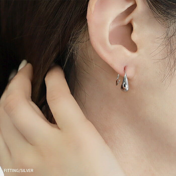 fp-059 ピアス ドロップ 18k 18金 金属アレルギー フープ フック ニッケルフリー 18kコーティング レディース セカンドピアス キャッチレス シンプル シルバー ゴールド ロジウムコーティング ティアドロップ 大人 上品 きれいめ 【両耳用・2個売り】