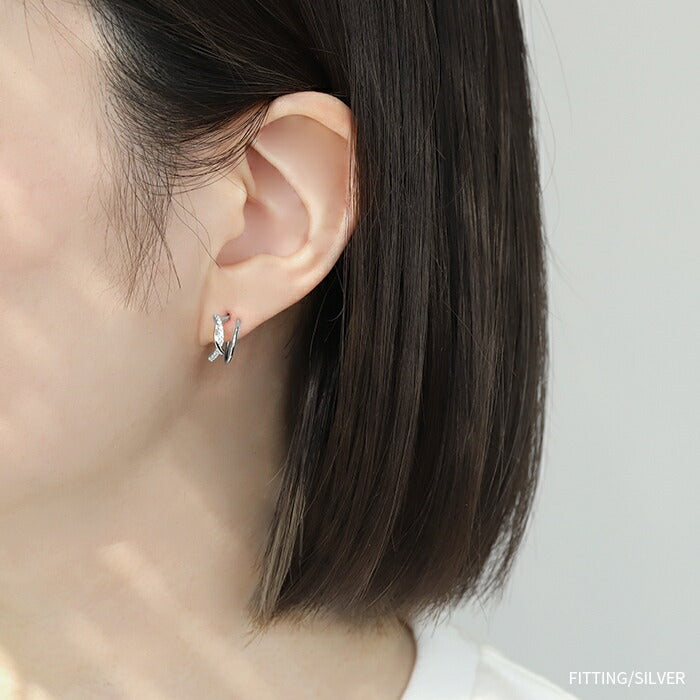 fp-062 ピアス 18k 18金 金属アレルギー フープ フック ニッケルフリー 18kコーティング レディース セカンドピアス キャッチレス  シンプル シルバー ゴールド キュービックジルコニア キラキラ 大人 上品 かわいい きれいめ 【両耳用・2個売り】