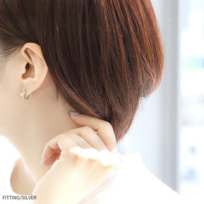 fp-063 ピアス 18k 18金 金属アレルギー フープ リング つけっぱなし キャッチレス ワンタッチ ニッケルフリー セカンドピアス 18kコーティング レディース シンプル シルバー ゴールド 一粒 キュービックジルコニア 大人 かわいい きれいめ 【両耳用・2個売り】