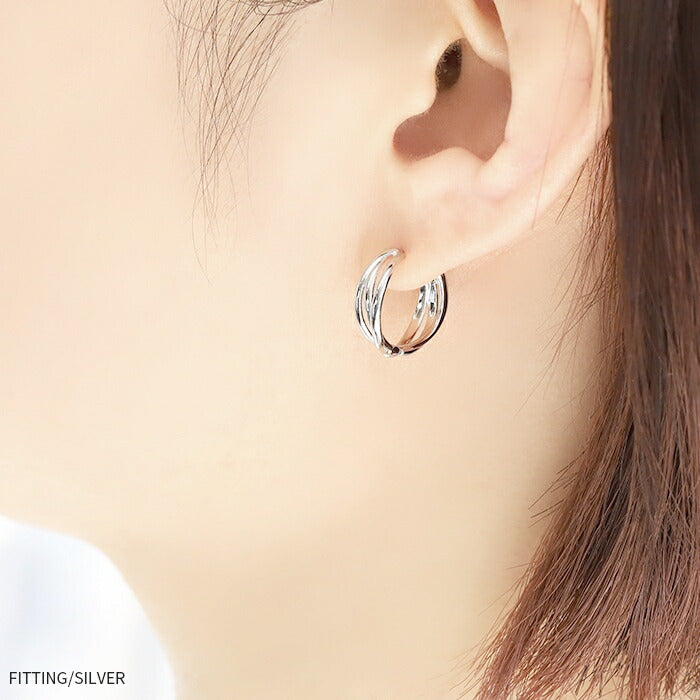 fp-067 ピアス 18k 18金 金属アレルギー 3連 クロス フープ リング つけっぱなし キャッチレス ワンタッチ ニッケルフリー セカンドピアス 18kコーティング レディース シンプル シルバー ゴールド 大人 上品 かわいい きれいめ 耳たぶ 【両耳用・2個売り】