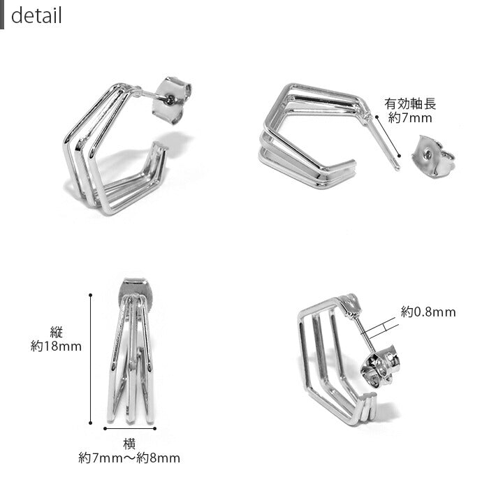 fp-069 ピアス 18k 18金 金属アレルギー フープ 五角形 角 ニッケルフリー 18kコーティング レディース セカンドピアス 角フープ シンプル シルバー ゴールド ロジウムコーティング 大人 上品 かわいい きれいめ 耳たぶ 【両耳用・2個売り】