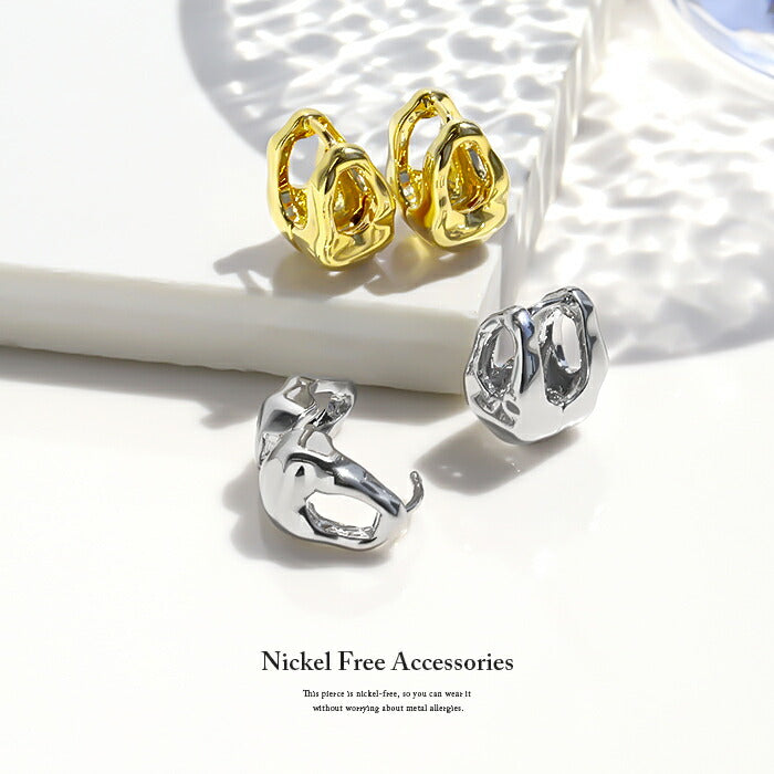 fp-072 ピアス 18k 18金 金属アレルギー フープ 楕円 つけっぱなし キャッチレス ワンタッチ ニッケルフリー 18kコーティング レディース セカンドピアス リング 変形 シンプル シルバー ゴールド 大人 上品 かわいい きれいめ 耳たぶ 【両耳用・2個売り】