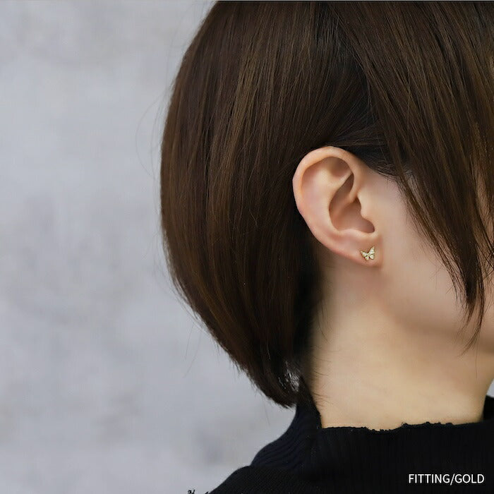 ★fp-123 ピアス 金属アレルギー 18k 18金 蝶 蝶々 つけっぱなし 18kコーティング レディース シンプル シルバー ゴールド おしゃれ かわいい キュービックジルコニア きれいめ かわいい 普段使い 耳たぶ ロジウムコーティング セット 【両耳用・2個売り】