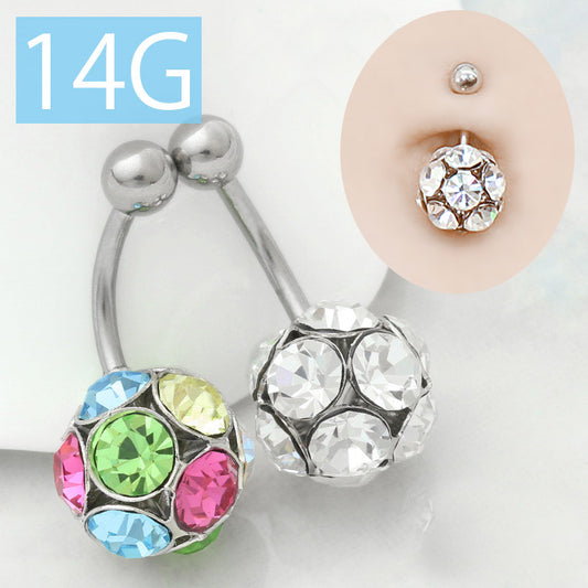 【金属アレルギー対応】 へそピアス かわいい 14G ボディピアス 軟骨ピアス ジュエル カラフル 大ぶり シンプル 軟骨 耳たぶ バナナバーベル サージカルステンレス 耳