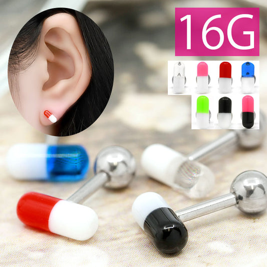 ★【全品送料無料】 軟骨ピアス 16G ボディピアス 舌ピアス かわいい キャッチ チャーム サージカルステンレス 金属アレルギー対応 カプセル 薬 カラフル ストレートバーベル ヘリックス 耳 個性 カラフル ハロウィン ユニーク セカンドピアス 軟骨 ピアス ボディーピアス