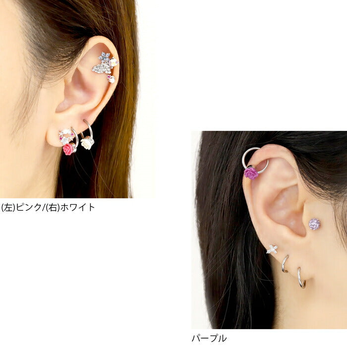h1132-311 リング ボディピアス 薔薇 フラワー 花 ゲージ ピアス キャプティブビーズリング 片耳用 サージカルステンレス 耳