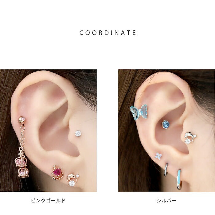 j3413-32 軟骨ピアス 16G イルカ いるか ドルフィン ボディピアス つけっぱなし 金属アレルギー 金属アレルギー対応 サージカルステンレス ステンレス ストレートバーベル シルバー ゴールド ピンクゴールド かわいい シンプル ピアス キュービックジルコニア 片耳用