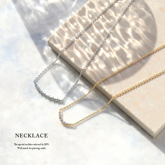 nec-14 ネックレス レディース チェーン ゴールド 金属アレルギー対応 ニッケルフリー ペンダント シンプル 18k 18金 k18 あずきチェーン キラキラ ストーン キュービックジルコニア アジャスター カニカン アクセサリー ジュエリー 18kコーティング 細め かわいい おしゃれ 上品 凛