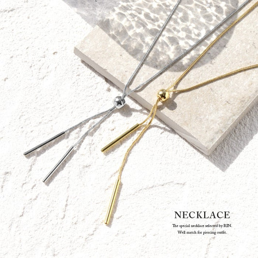 nec-16 ネックレス チェーン レディース ロング シルバー ゴールド 金属アレルギー対応 ニッケルフリー シンプル 18k 18金 k18 ループタイ 18kコーティング 長さ調節 ボール アクセサリー ジュエリー かわいい おしゃれ 細 上品 凛