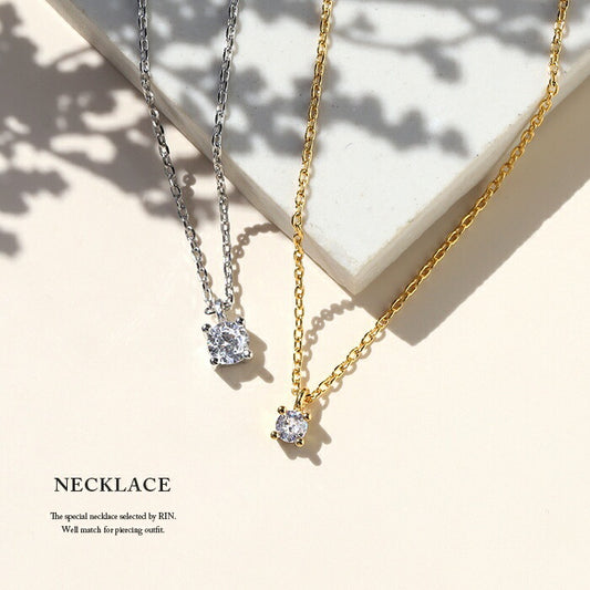 nec-21 ネックレス ペンダント 一粒 マグネット チェーン レディース シルバー ゴールド シンプル 18k 18金 k18 マグネットクラスプ あずきチェーン 小豆 アクセサリー ジュエリー 18kコーティング キュービックジルコニア かわいい 上品 凛