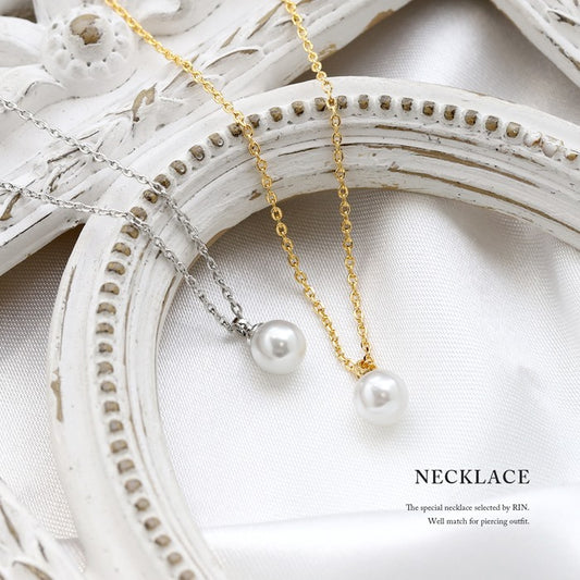 nec-33 ネックレス パールネックレス  パール レディース 一粒 18k 18金 チェーン チェーンネックレス シンプル アクセサリー ロジウムコーティング カジュアル シルバー ゴールド 結婚式 かわいい おしゃれ 大人 上品 フォーマル 冠婚葬祭 オケージョン 凛