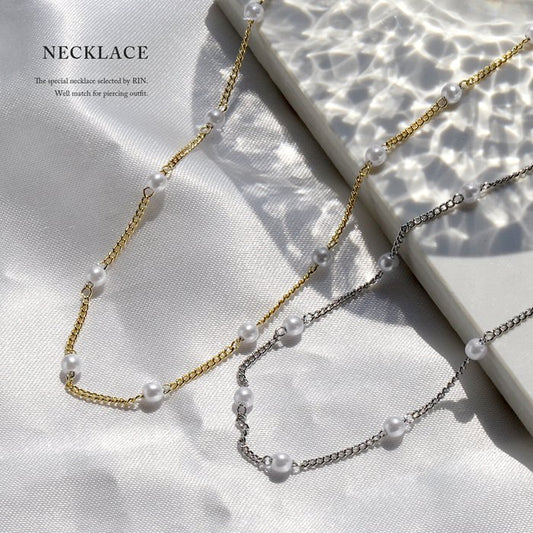 nec-36 ネックレス パールネックレス パール レディース 16k 16kコーティング チェーン チェーンネックレス シンプル アクセサリー ロジウムコーティング カジュアル シルバー ゴールド 結婚式 かわいい おしゃれ 大人 上品 フォーマル 冠婚葬祭 オケージョン 凛