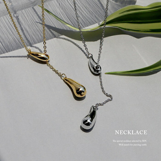 nec-39 ネックレス レディース チェーン チェーンネックレス シンプル 16k 16kコーティング ドロップ しずく 雫 アクセサリー 大ぶり ロジウムコーティング カジュアル シルバー ゴールド 結婚式 かわいい おしゃれ 大人 上品 フォーマル 冠婚葬祭 オケージョン 凛