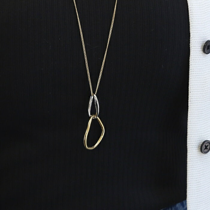 nec-42 ネックレス レディース 16k 16kコーティング シンプル ロングネックレス ロジウムコーティング アクセサリー ダブルリング ひねり オーバル カジュアル シルバー ゴールド かわいい おしゃれ フォーマル フェミニン 冠婚葬祭 オケージョン 凛