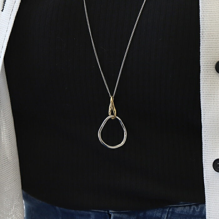 nec-42 ネックレス レディース 16k 16kコーティング シンプル ロングネックレス ロジウムコーティング アクセサリー ダブルリング ひねり オーバル カジュアル シルバー ゴールド かわいい おしゃれ フォーマル フェミニン 冠婚葬祭 オケージョン 凛