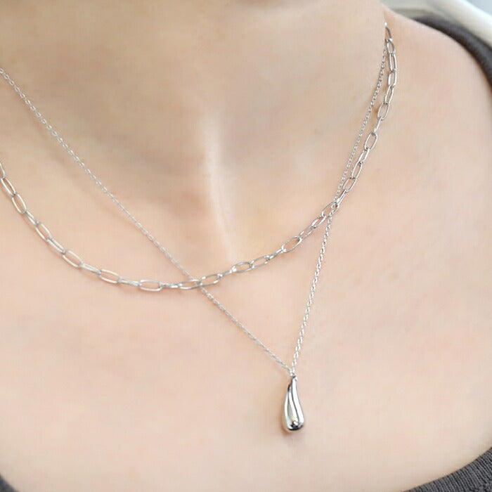 nec-52 ネックレス レディース チェーン チェーンネックレス ショート 短め 2連 雫 ドロップ レイヤード シンプル 16k 16kコーティング ロジウムコーティング カジュアル シンプル シルバー ゴールド かわいい おしゃれ 大人 上品 フォーマル 凛