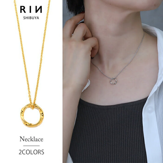 nec-67 ネックレス レディース チェーン メビウスの輪 アズキチェーン あずきチェーン ショート 短め サークル リング サークルリング 38cm 18k 18金 シンプル カジュアル シンプル シルバー ゴールド かわいい おしゃれ 大人 フォーマル 真鍮 凛