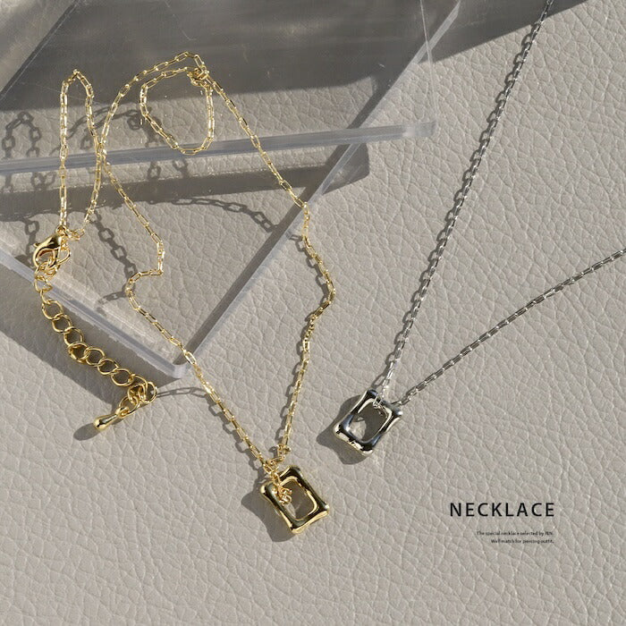 nec-95 ネックレス レディース チェーン チェーンネックレス シンプル 18k あずきチェーン 39cm スクエア 四角 ロジウムコーティング カジュアル シンプル シルバー ゴールド かわいい おしゃれ 大人 上品 フォーマル キュービックジルコニア 凛