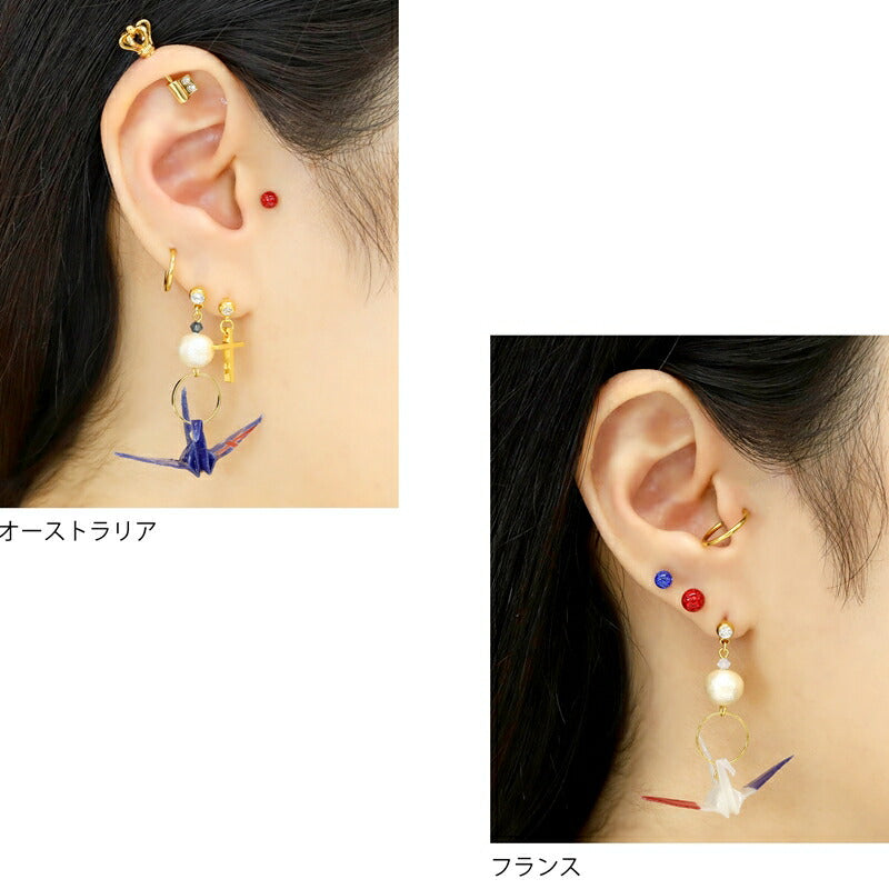 【全品送料無料】 軟骨ピアス 14G 16G ボディピアス かわいい キャッチ チャーム サージカルステンレス 金属アレルギー対応 折り鶴 つる 和 和風 おしゃれ 国旗 チャーム付き ストレートバーベル セカンドピアス メンズ 軟骨 ピアス ボディーピアス