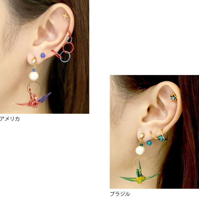 【全品送料無料】 軟骨ピアス 14G 16G ボディピアス かわいい キャッチ チャーム サージカルステンレス 金属アレルギー対応 折り鶴 つる 和 和風 おしゃれ 国旗 チャーム付き ストレートバーベル セカンドピアス メンズ 軟骨 ピアス ボディーピアス