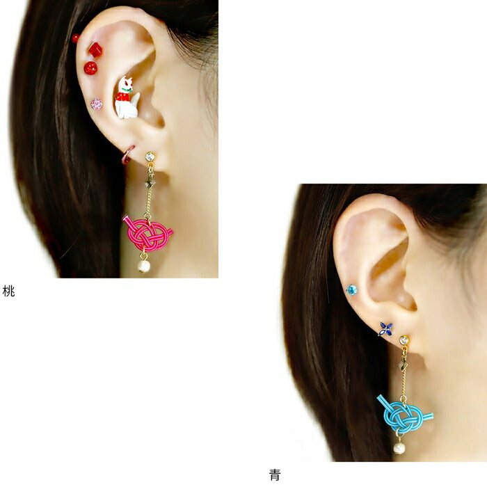 ボディピアス チャーム 軟骨ピアス かわいい 水引 桃 黄 青 紫 和風 メンズ レディース 16G 14G ハンドメイド チェーン