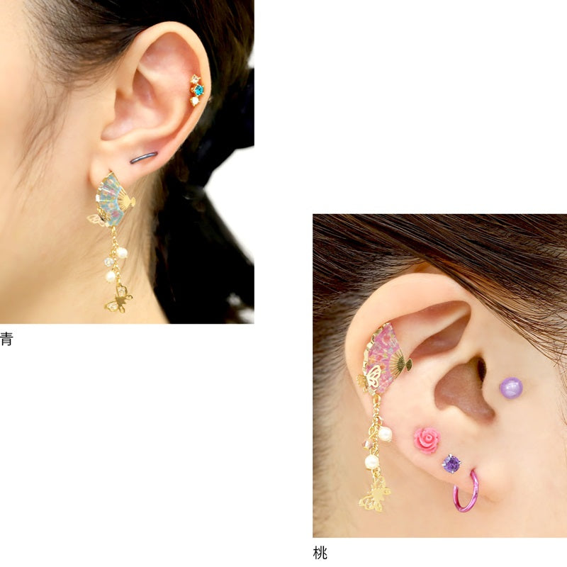 ori-92  軟骨ピアス キャッチ 14G 12G 16G 18G ボディピアス 和 和風 扇子 蝶 パール ジュエル 14ゲージ 12ゲージ 16ゲージ 18ゲージ 軟骨 ピアス 片耳用 日本 和柄 刀 かわいい