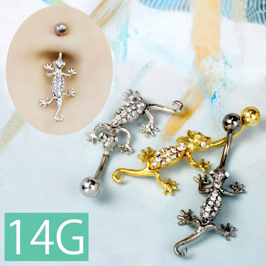 【金属アレルギー対応】 へそピアス ボディピアス 軟骨ピアス 14G キャッチ サージカルステンレス ファーストピアス セカンドピアス シルバー ゴールド ブラック トカゲ とかげ 蜥蜴 爬虫類 バナナバーベル ボディーピアス 片耳用 凛 RIN