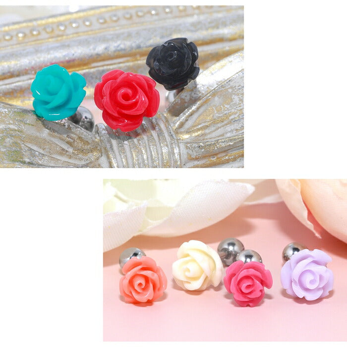 【全品送料無料】 軟骨ピアス 14G 16G ボディピアス バラ 薔薇 かわいい キャッチ チャーム ボディピ サージカルステンレス 金属アレルギー対応 白 赤 ピンク 紫 青 黒 ホワイト オレンジ レッド パープル ブラック フラワー 花 片耳用 凛 RIN