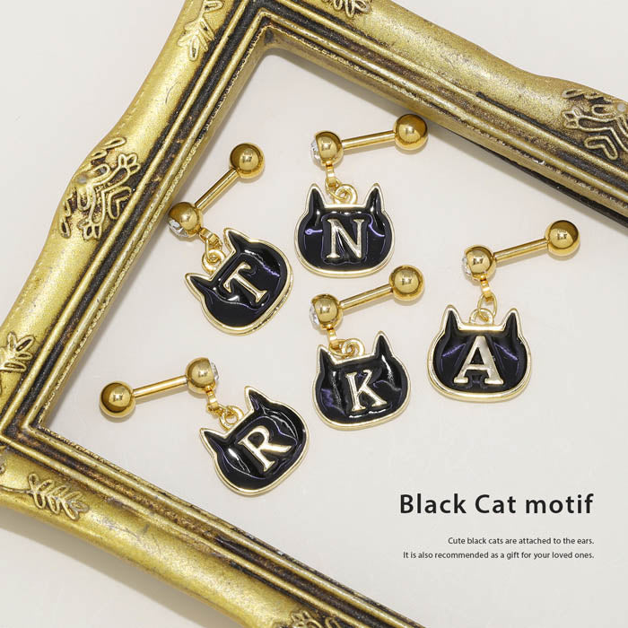 【全品送料無料】 軟骨 ピアス ボディピアス 14G 16G  猫 ネコ ねこ イニシャル アルファベット 軟骨ピアス ボディーピアス ボディピ 軟骨用 凛 16ゲージ 14ゲージ 耳 ボディピアス専門店 おしゃれ パーツ かわいい ストレートバーベル 黒 クロネコ 黒猫  「BP」「NAN」