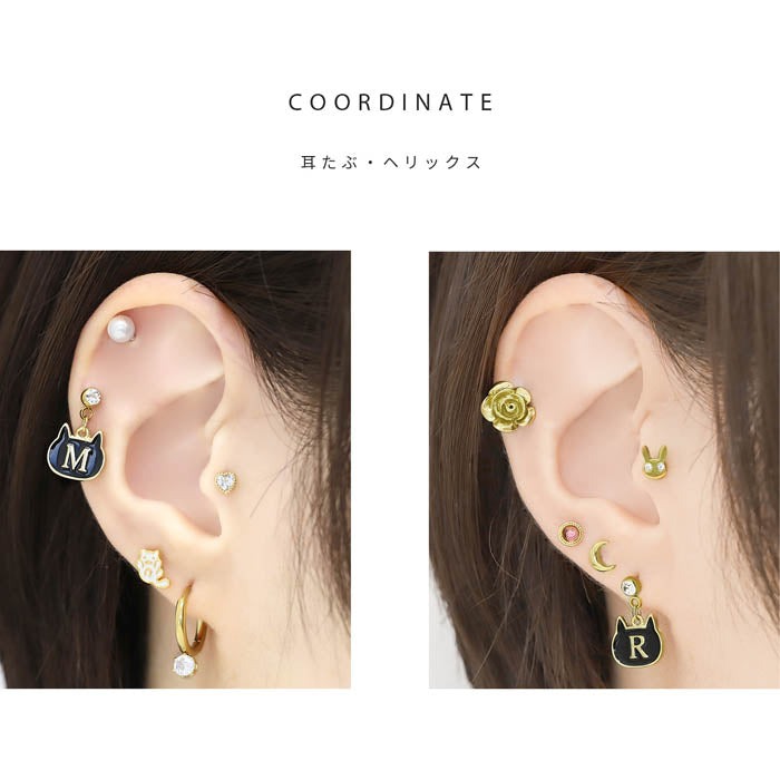 【全品送料無料】 軟骨 ピアス ボディピアス 14G 16G  猫 ネコ ねこ イニシャル アルファベット 軟骨ピアス ボディーピアス ボディピ 軟骨用 凛 16ゲージ 14ゲージ 耳 ボディピアス専門店 おしゃれ パーツ かわいい ストレートバーベル 黒 クロネコ 黒猫  「BP」「NAN」