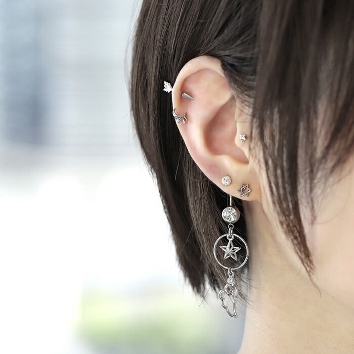 rin-set-002 ボディピアス 14G 18G 軟骨ピアス ピアス へそピアス 金属アレルギー つけっぱなし サージカルステンレス 星 スター 天使 エンジェル 羽 翼 シルバー ゴールド セカンドピアス ファーストピアス セット かわいい 大人 上品 耳たぶ 片耳用
