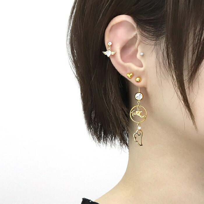 rin-set-002 ボディピアス 14G 18G 軟骨ピアス ピアス へそピアス 金属アレルギー つけっぱなし サージカルステンレス 星 スター 天使 エンジェル 羽 翼 シルバー ゴールド セカンドピアス ファーストピアス セット かわいい 大人 上品 耳たぶ 片耳用