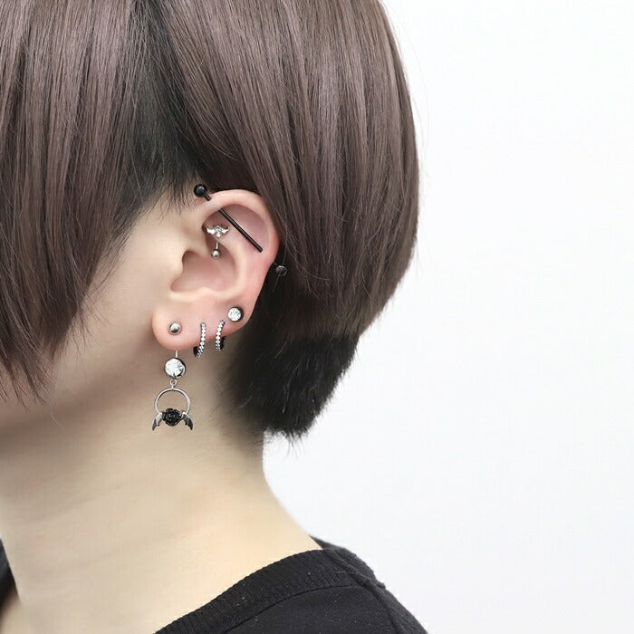 rin-set-006 ボディピアス 14G 18G 軟骨ピアス サージカルステンレス 金属アレルギー対応 エンジェル デビル 羽 翼 バラ シルバー ホワイト ピンク レッド パープル ブラック ジュエル ピアス ヘリックス 耳たぶ 耳 凛カスタム 揺れる 片耳用