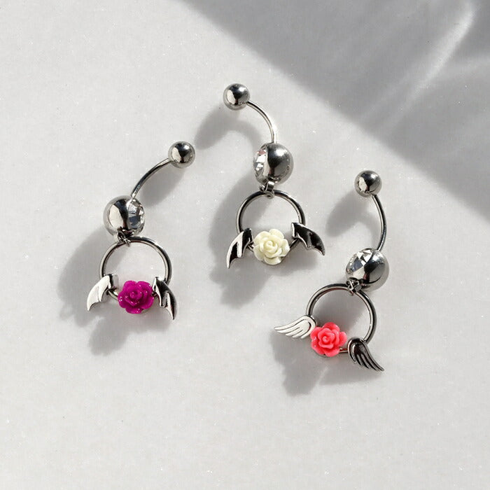 rin-set-006 ボディピアス 14G 18G 軟骨ピアス サージカルステンレス 金属アレルギー対応 エンジェル デビル 羽 翼 バラ シルバー ホワイト ピンク レッド パープル ブラック ジュエル ピアス ヘリックス 耳たぶ 耳 凛カスタム 揺れる 片耳用