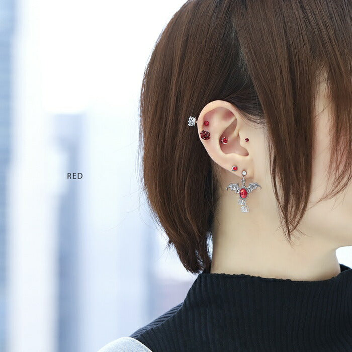rin-set-008 ボディピアス 軟骨ピアス 16G 金属アレルギー 金属アレルギー対応 つけっぱなし ステンレス チャーム ピアス 王冠 クラウン コウモリ 翼 羽 カスタマイズ カスタム かわいい シルバー 耳たぶ オリジナル セット 片耳用