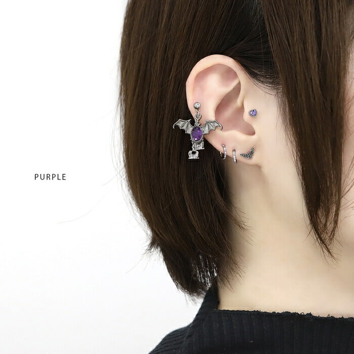 rin-set-008 ボディピアス 軟骨ピアス 16G 金属アレルギー 金属アレルギー対応 つけっぱなし ステンレス チャーム ピアス 王冠 クラウン コウモリ 翼 羽 カスタマイズ カスタム かわいい シルバー 耳たぶ オリジナル セット 片耳用