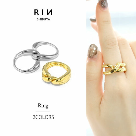 ring-46 リング 指輪 レディース アクセサリー シルバー ゴールド シンプル クロスリング ダブルフィンガーリング 2連 18k 18金 11号 13号 重ね付け 重ねづけ レイヤード ファッションリング ゴールドリング シルバーリング ウェーブ 細い 凛