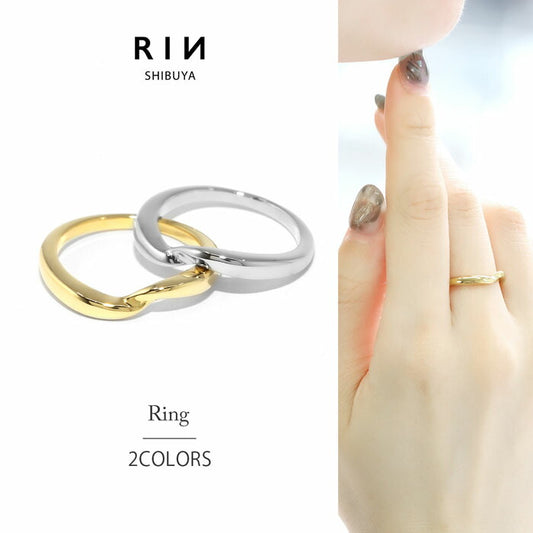 ring-48 リング 指輪 レディース アクセサリー シルバー ゴールド シンプル 18k 18金 8号 10号 12号 金属アレルギー 重ね付け 重ねづけ ファッションリング ゴールドリング シルバーリング ウェーブ 凛