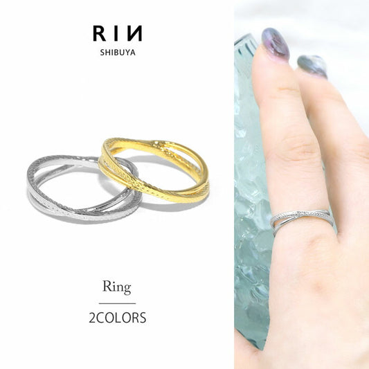 ring-49 リング 指輪 レディース ダブルリング クロスリング アクセサリー シルバー ゴールド シンプル 18k 18金 8号 10号 12号 金属アレルギー 重ね付け 重ねづけ ファッションリング ゴールドリング シルバーリング 凛