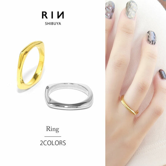 ring-52 リング 指輪 レディース  アクセサリースクエアリング  シルバー ゴールド シンプル 18k 18金 8号 10号 12号 金属アレルギー ファッションリング ゴールドリング シルバーリング ロジウムコーティング 凛