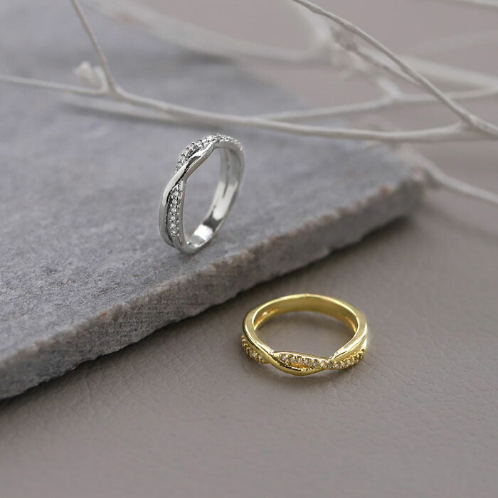 ring-56 リング 指輪 レディース アクセサリー シルバー ゴールド シンプル ツイスト ねじれ キュービックジルコニア 18k 18金 8号 10号 12号 重ね付け 重ねづけ ファッションリング ゴールドリング シルバーリング カジュアル 凛