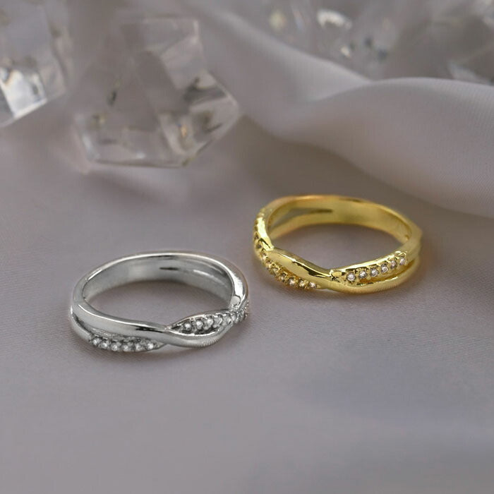 ring-56 リング 指輪 レディース アクセサリー シルバー ゴールド シンプル ツイスト ねじれ キュービックジルコニア 18k 18金 8号 10号 12号 重ね付け 重ねづけ ファッションリング ゴールドリング シルバーリング カジュアル 凛