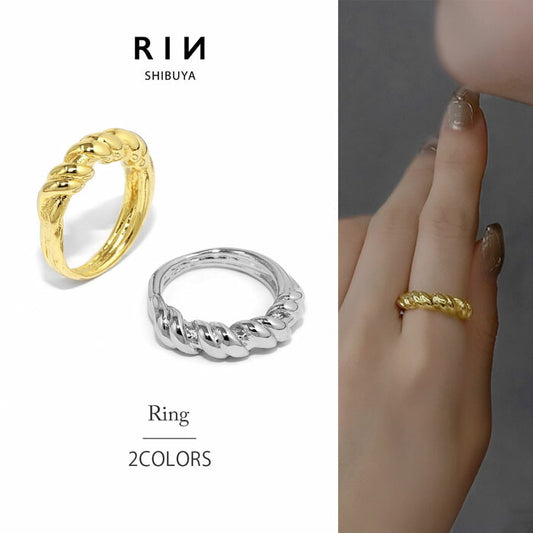 ring-59 リング 指輪 レディース アクセサリー シルバー ゴールド シンプル スパイラル ツイスト ねじれ 太め 18k 18金 8号 10号 12号 重ね付け 重ねづけ ファッションリング ゴールドリング シルバーリング カジュアル ロジウムコーティング 凛