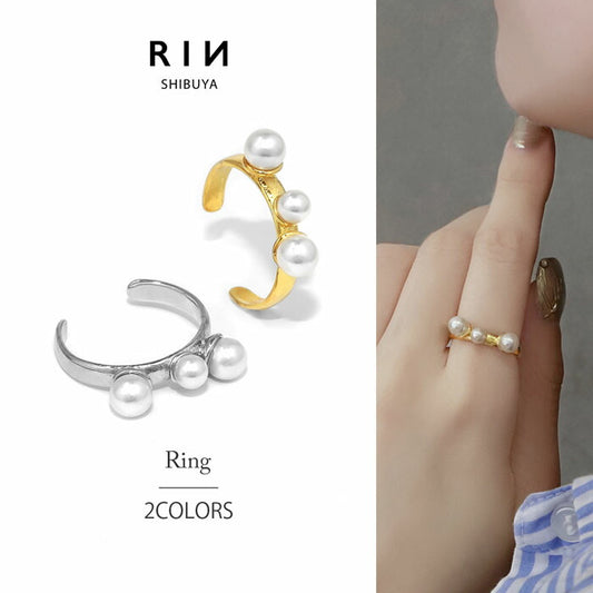 ring-61 リング 指輪 レディース アクセサリー シルバー ゴールド シンプル 真珠 パール パールリング 3連  アクリル 18k  重ね付け 重ねづけ レイヤード ファッションリング ゴールドリング シルバーリング カジュアル 17mm 女性 凛