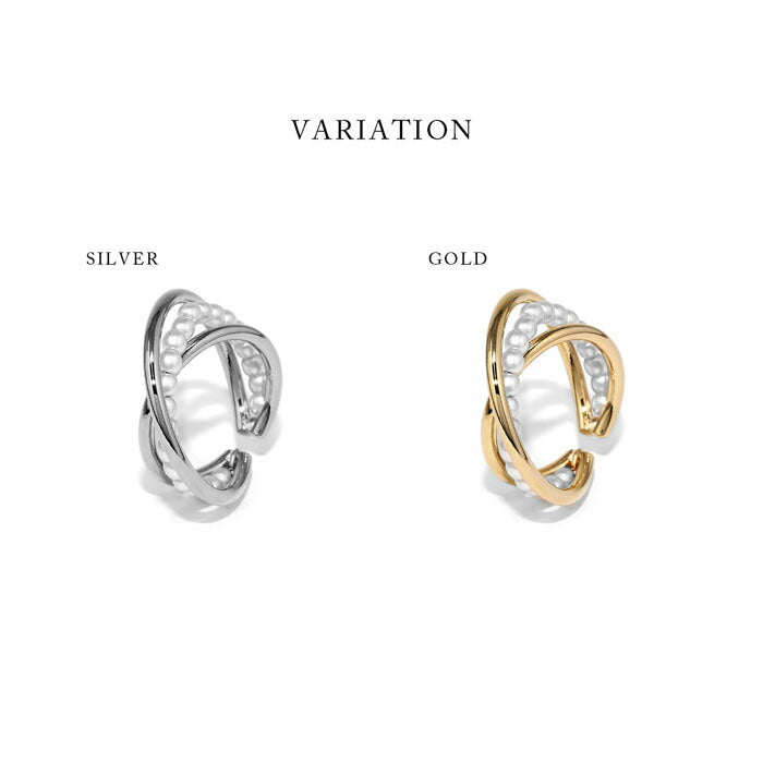 ring-64 リング 指輪 レディース アクセサリー シルバー ゴールド シンプル ツイスト ツイストリング ダブルリング クロスリング クロス パール 16mm 17mm 18k 18金 重ね付け 重ねづけ ファッションリング ゴールドリング シルバーリング カジュアル 凛