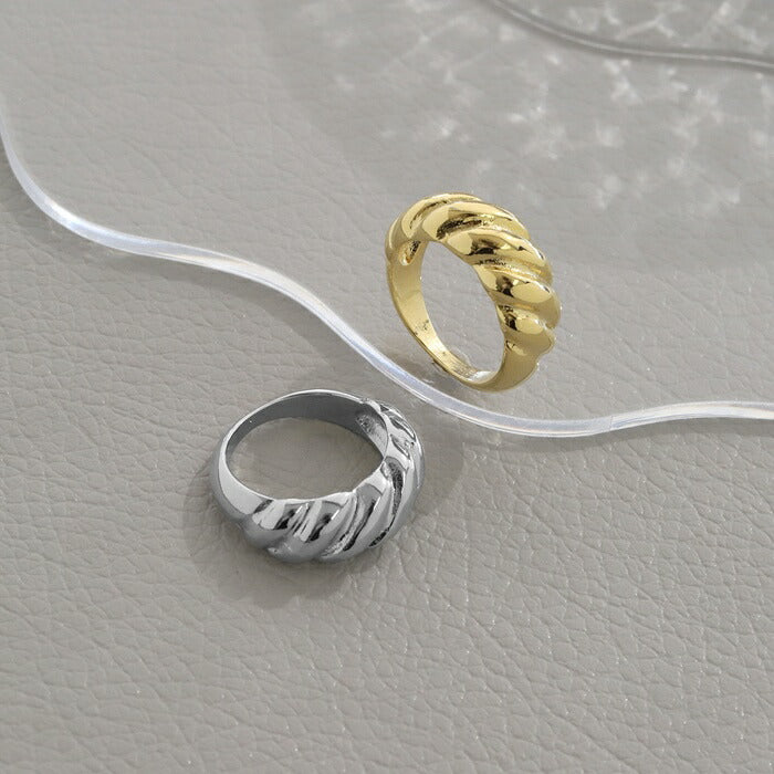ring-66 リング 指輪 レディース アクセサリー シルバー ゴールド シンプル 9号 10号 12号 15mm 16mm 18k 18金 18kコーティング 重ね付け 重ねづけ ファッションリング ゴールドリング シルバーリング ねじれ ウェーブ 太め カジュアル 凛
