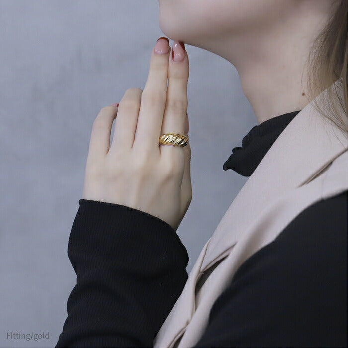 ring-66 リング 指輪 レディース アクセサリー シルバー ゴールド シンプル 9号 10号 12号 15mm 16mm 18k 18金 18kコーティング 重ね付け 重ねづけ ファッションリング ゴールドリング シルバーリング ねじれ ウェーブ 太め カジュアル 凛